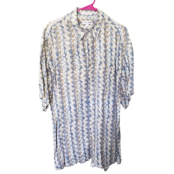 CT1536 Pierre Cardin Vintage Blue & Tan Abstract Shirt XL - Picture 1 of 3